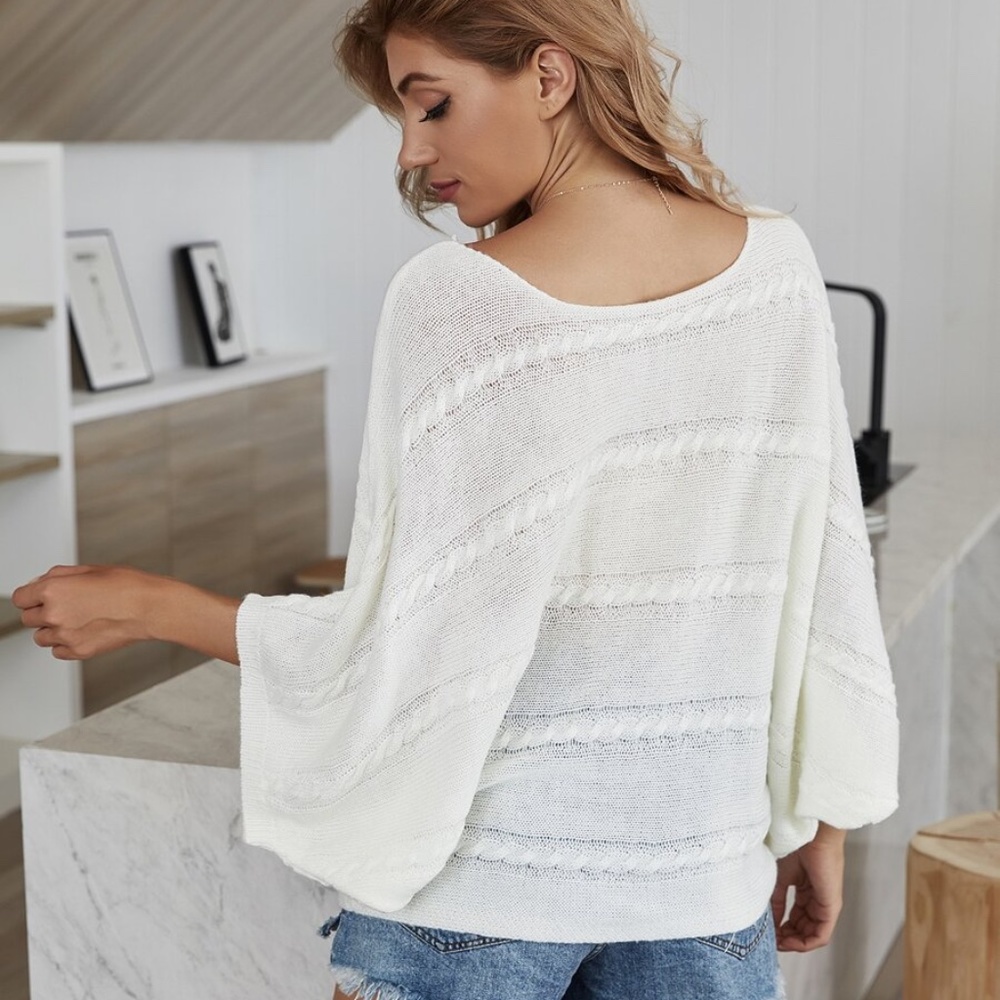 cream loose fit fall autumn knit sweater - Picture 5 of 6
